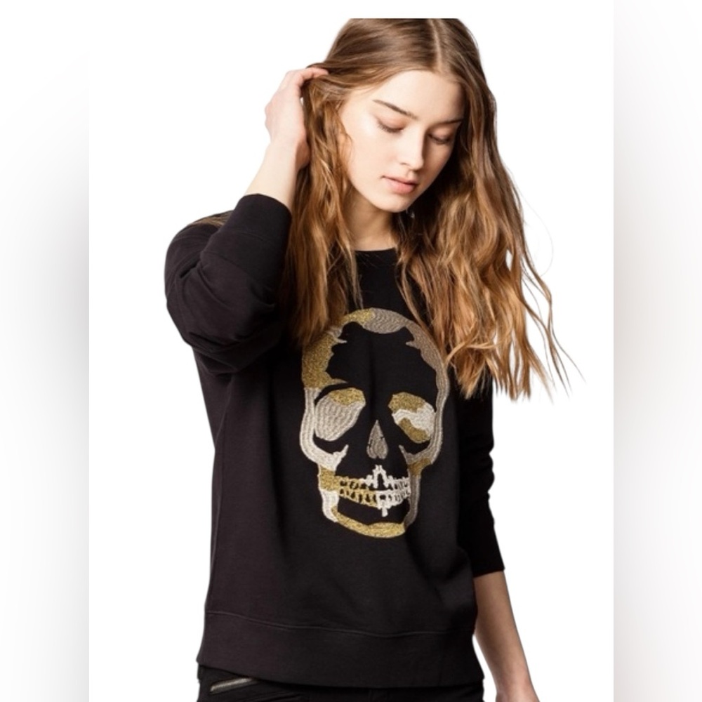 Zadig & Voltaire Fleece-Lined Foil Upper Skull Strass In Black Noir Size L